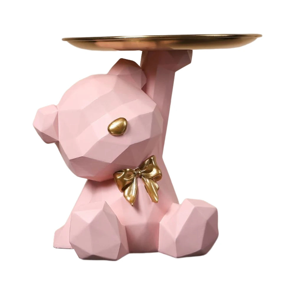 Portachiavi Orso Geometrico in Resina – Figurina Decorativa con Vassoio per Ingresso, Scrivania e Casa