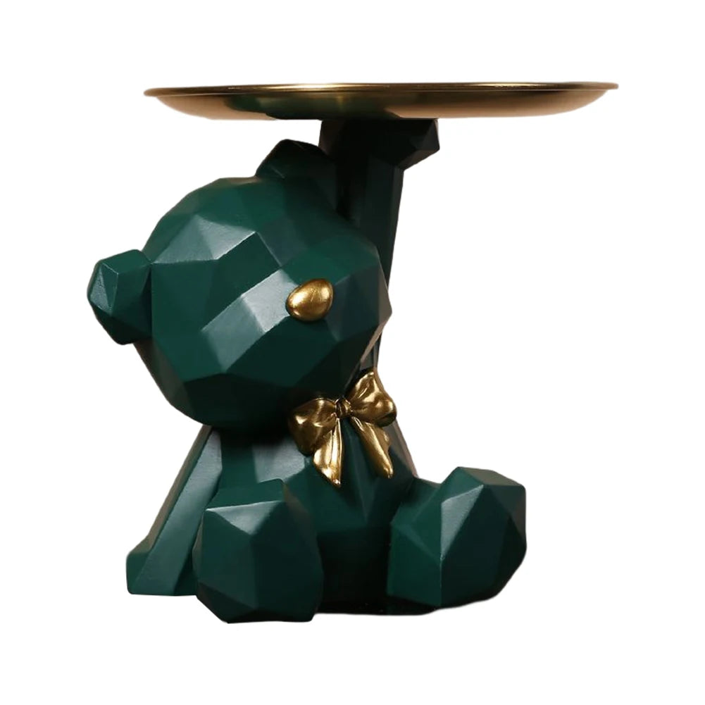 Portachiavi Orso Geometrico in Resina – Figurina Decorativa con Vassoio per Ingresso, Scrivania e Casa