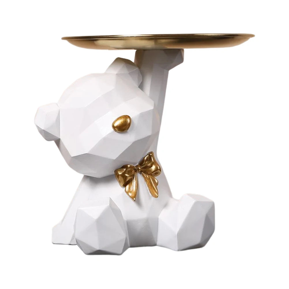 Portachiavi Orso Geometrico in Resina – Figurina Decorativa con Vassoio per Ingresso, Scrivania e Casa