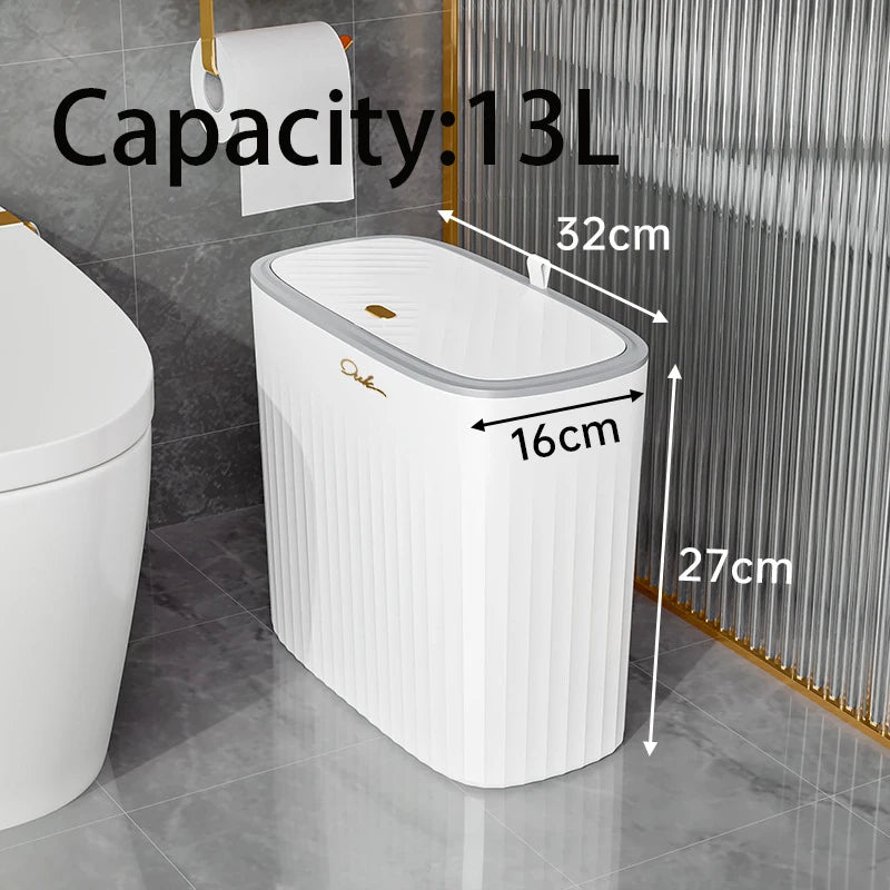 Pattumiera Slim Salvaspazio per Bagno con Coperchio a Pressione – Bidone per Rifiuti Stretta per Fessure, Ideale per Raccolta Differenziata