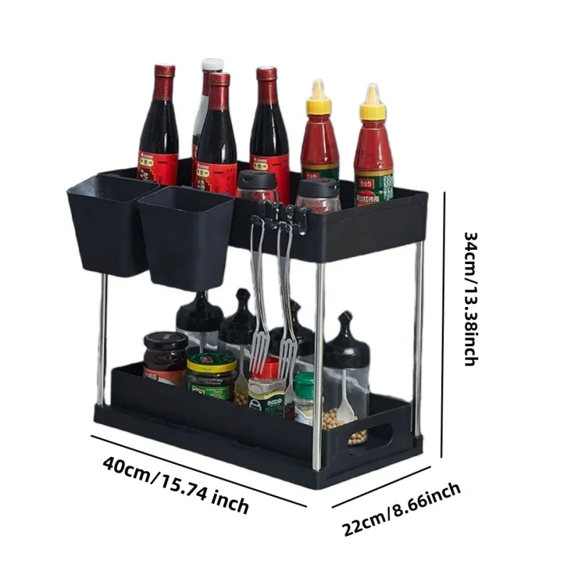 Organizer Sottolavello Estraibile con Cassetto Scorrevole e Ganci – Portaoggetti Salvaspazio per Cucina, Bagno e Armadi
