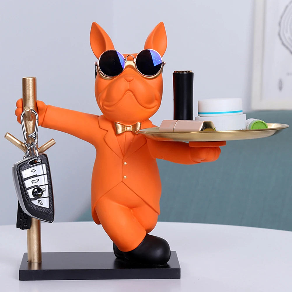 Portachiavi Bulldog Francese in Resina – Scultura Decorativa con Vassoio Multiuso per Casa e Scrivania