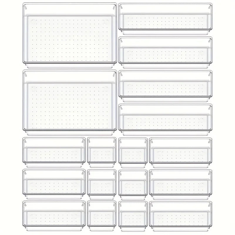 Set 10 Organizer per Cassetti – Vassoi Trasparenti e Divisori in Plastica per Trucco e Cucina