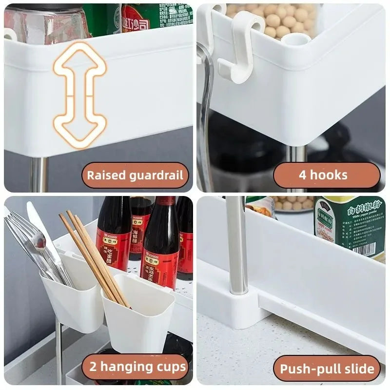 Organizer Sottolavello Estraibile con Cassetto Scorrevole e Ganci – Portaoggetti Salvaspazio per Cucina, Bagno e Armadi