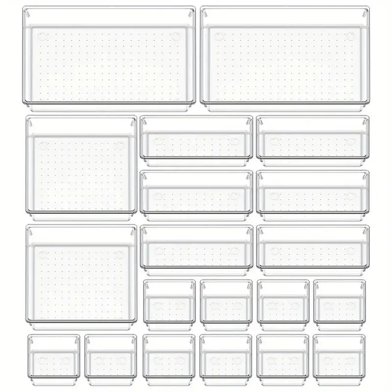 Set 10 Organizer per Cassetti – Vassoi Trasparenti e Divisori in Plastica per Trucco e Cucina