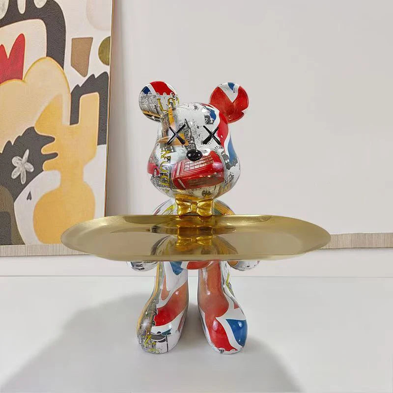 Portachiavi Orso Graffiti in Resina – Statua Animale Decorativa e Organizer per Casa, Scrivania e Mensola