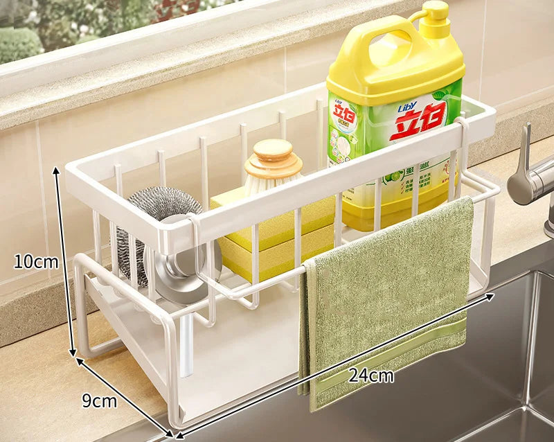 Mensola Lavello Salvaspazio con Porta Utensili e Scolapiatti – Organizer Compatto per Cucina, Rubinetto e Spezie