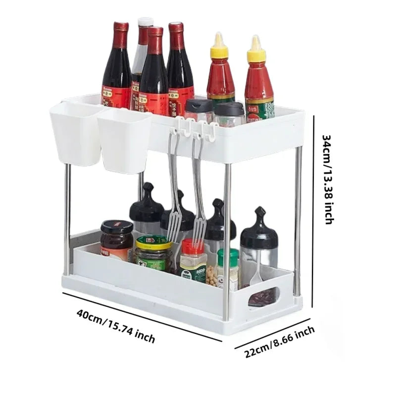 Organizer Sottolavello Estraibile con Cassetto Scorrevole e Ganci – Portaoggetti Salvaspazio per Cucina, Bagno e Armadi