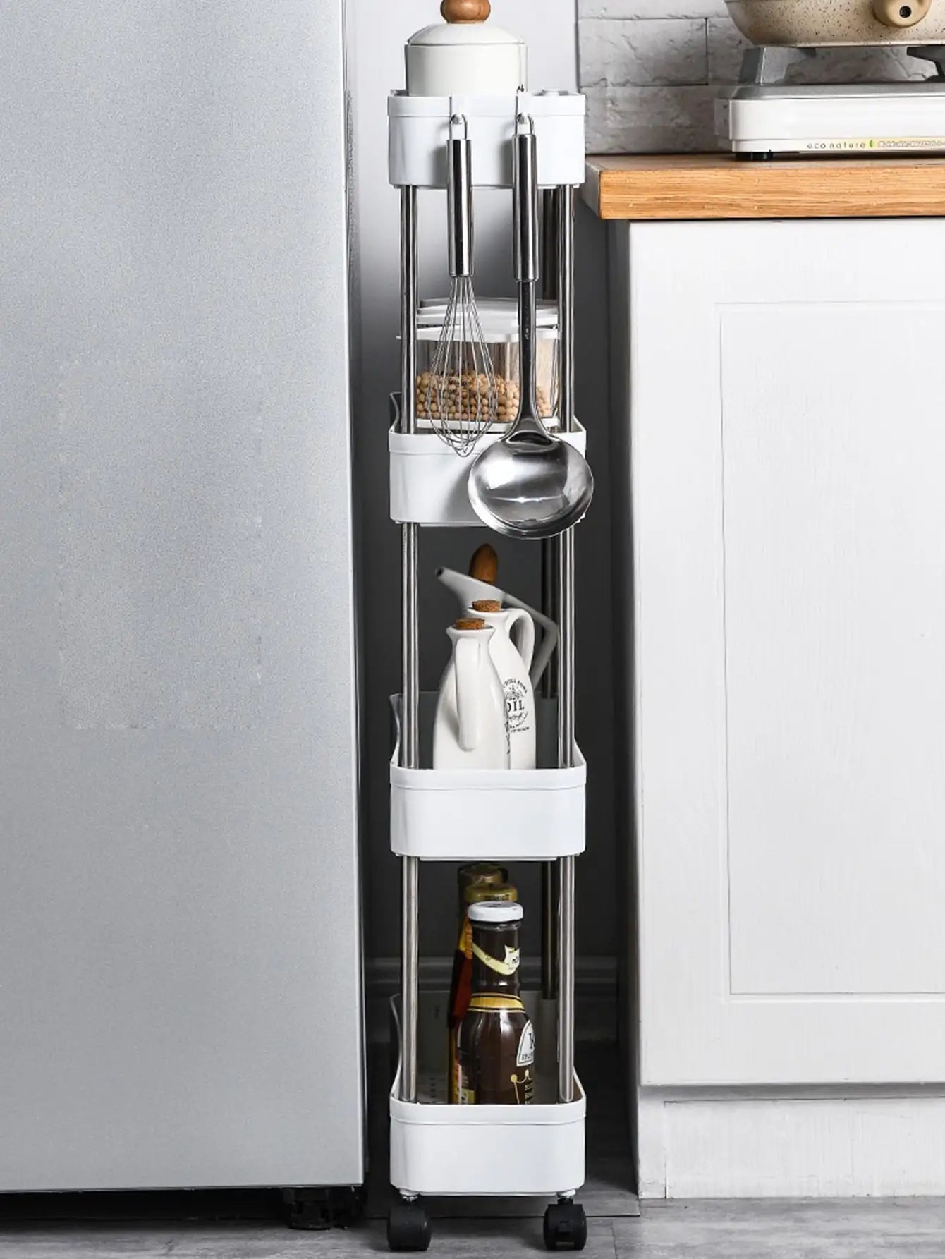 Carrello Mobile 3/4 Ripiani – Scaffale Organizzatore Scorrevole per Cucina, Bagno e Soggiorno