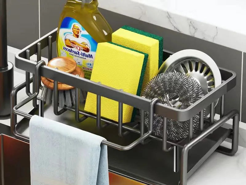 Mensola Lavello Salvaspazio con Porta Utensili e Scolapiatti – Organizer Compatto per Cucina, Rubinetto e Spezie