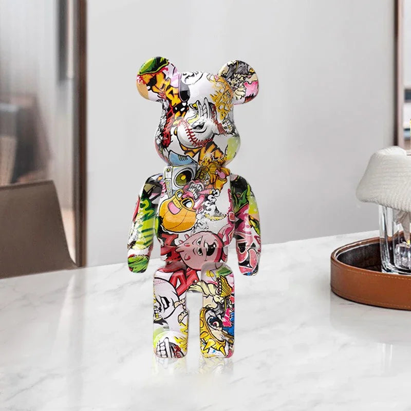 Portachiavi Orso Graffiti in Resina – Figurina Decorativa e Organizer Multiuso per Casa, Scrivania e Mensola | Design Moderno e Creativo