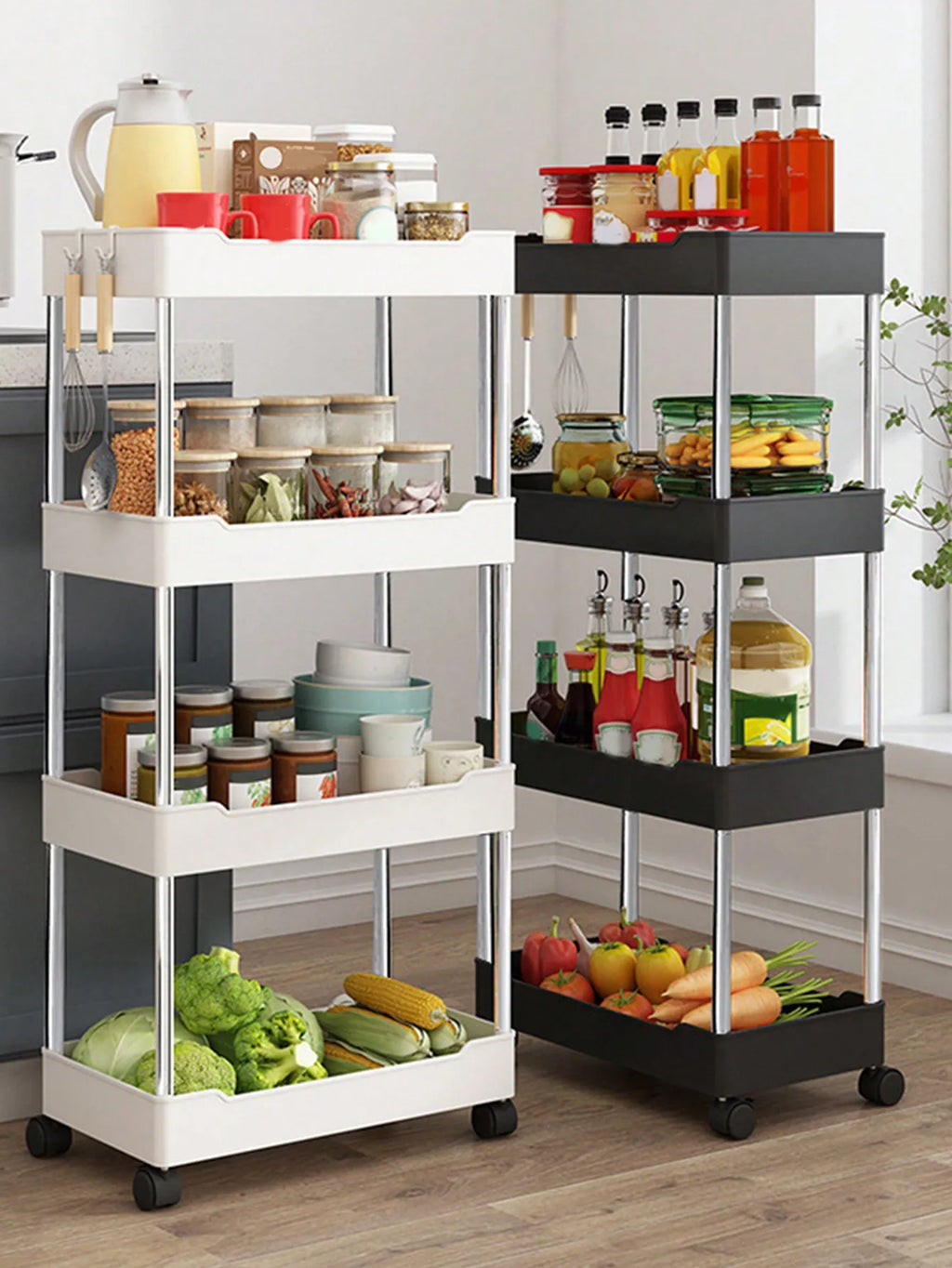 Carrello Mobile 3/4 Ripiani – Scaffale Organizzatore Scorrevole per Cucina, Bagno e Soggiorno