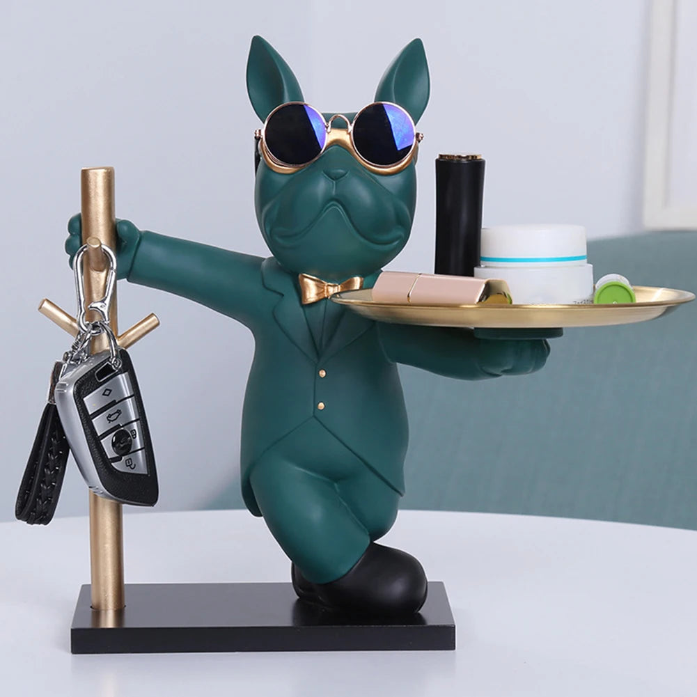 Portachiavi Bulldog Francese in Resina – Scultura Decorativa con Vassoio Multiuso per Casa e Scrivania