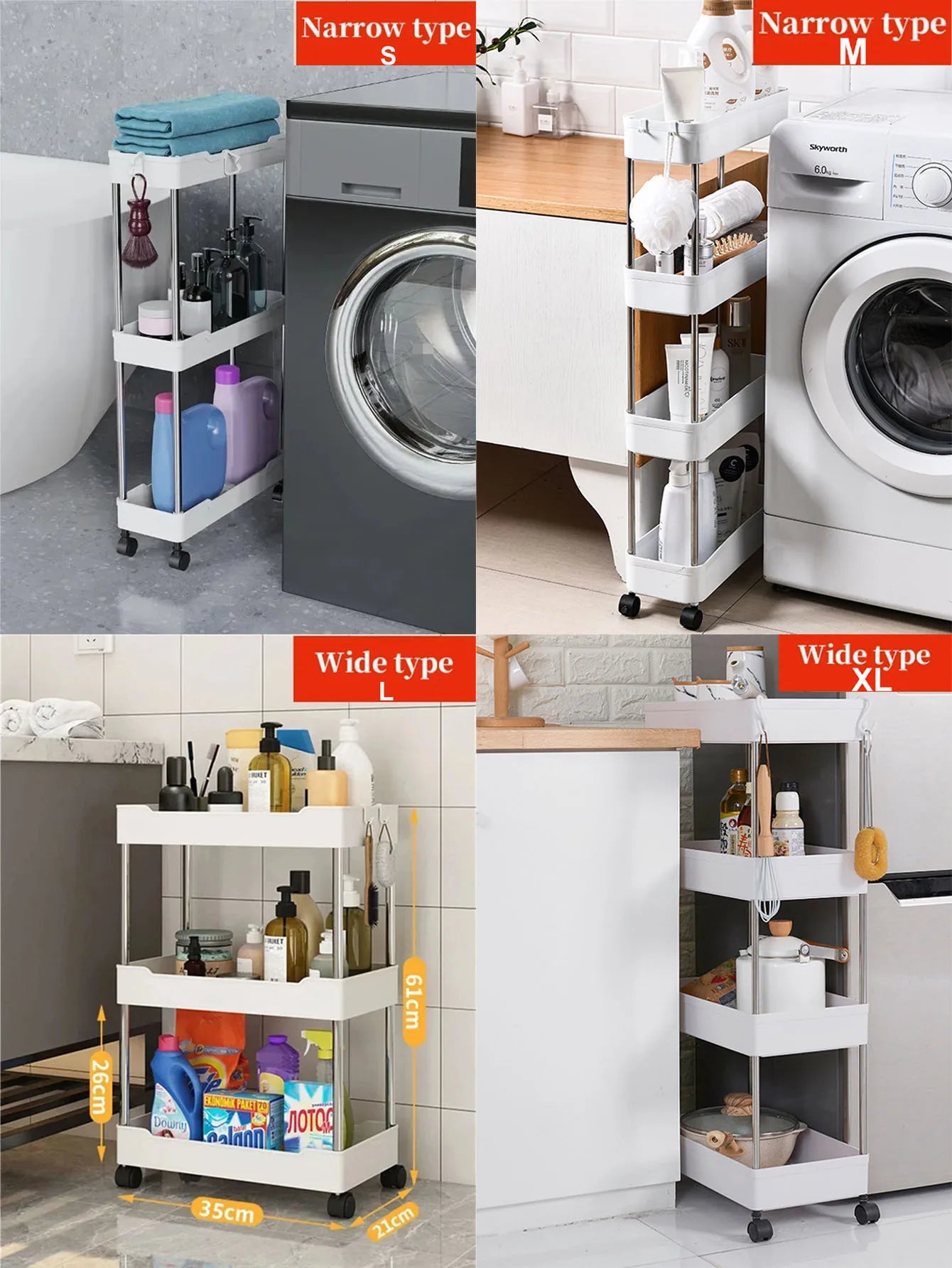 Carrello Mobile 3/4 Ripiani – Scaffale Organizzatore Scorrevole per Cucina, Bagno e Soggiorno