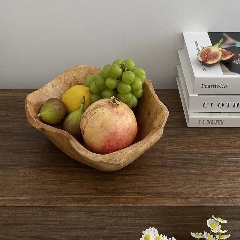 Piatto Portafrutta in Legno Massello – Vassoio Ovale Grande Capacità Stile Retro per Tavolo e Soggiorno