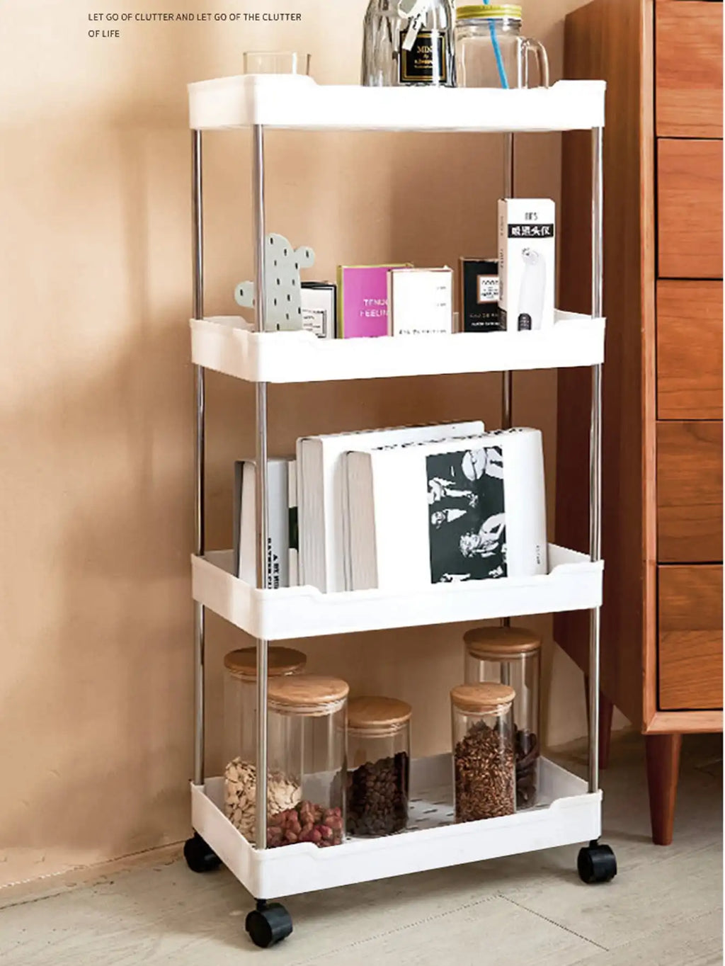 Carrello Mobile 3/4 Ripiani – Scaffale Organizzatore Scorrevole per Cucina, Bagno e Soggiorno