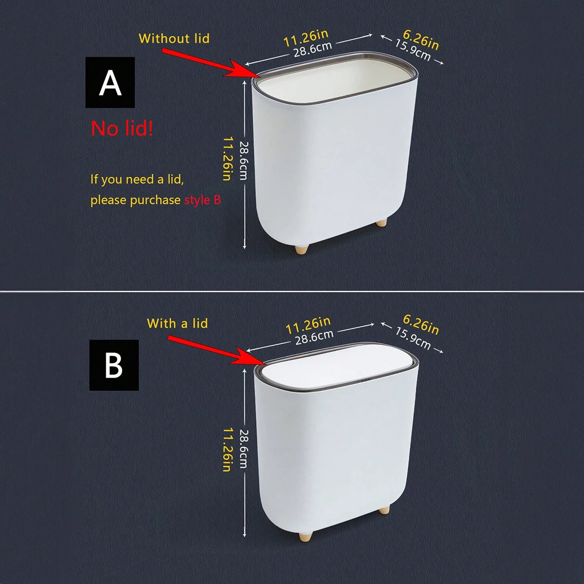Pattumiera Slim Salvaspazio per Bagno con Coperchio a Pressione – Bidone per Rifiuti Stretta per Fessure, Ideale per Raccolta Differenziata