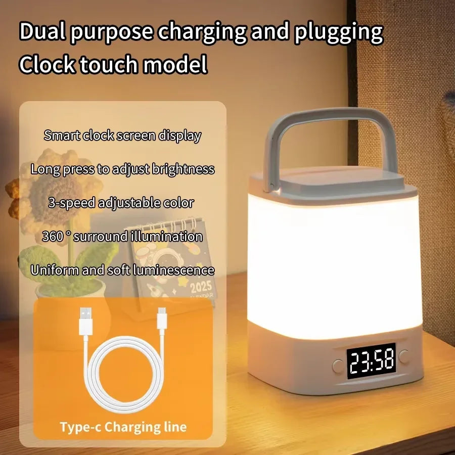 Lampada Notturna LED Ricaricabile con Display Orologio – Touch USB Regolabile per Camera, Neonati e Lettura