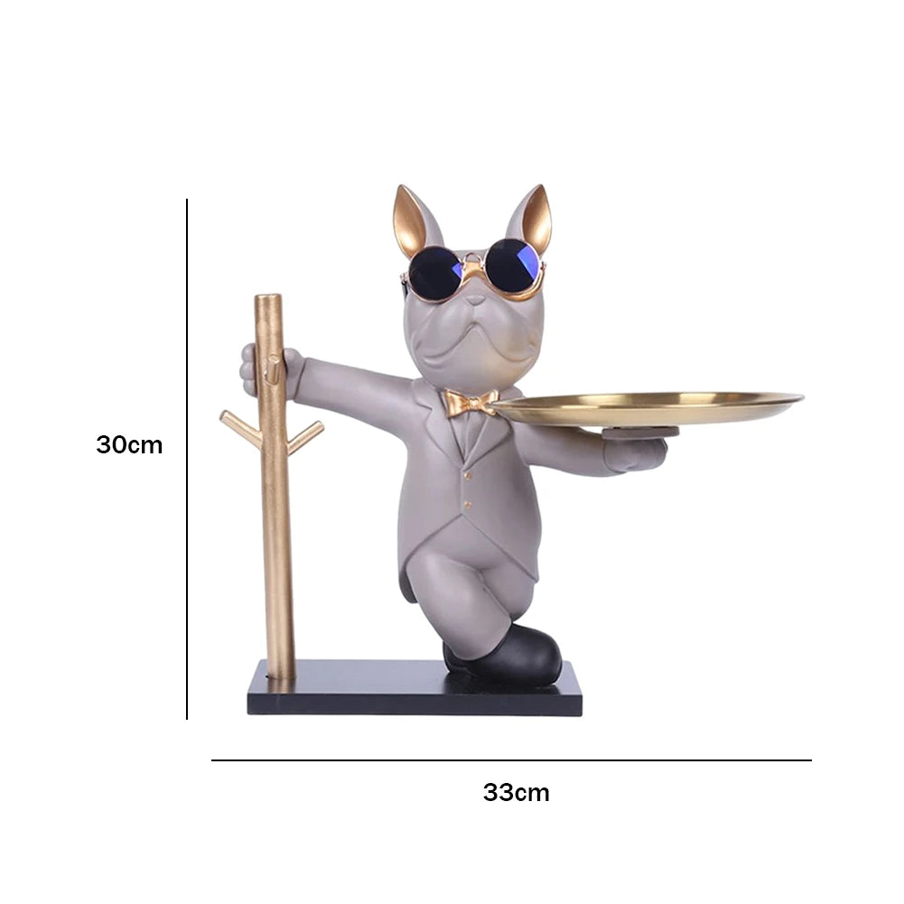 Portachiavi Bulldog Francese in Resina – Scultura Decorativa con Vassoio Multiuso per Casa e Scrivania
