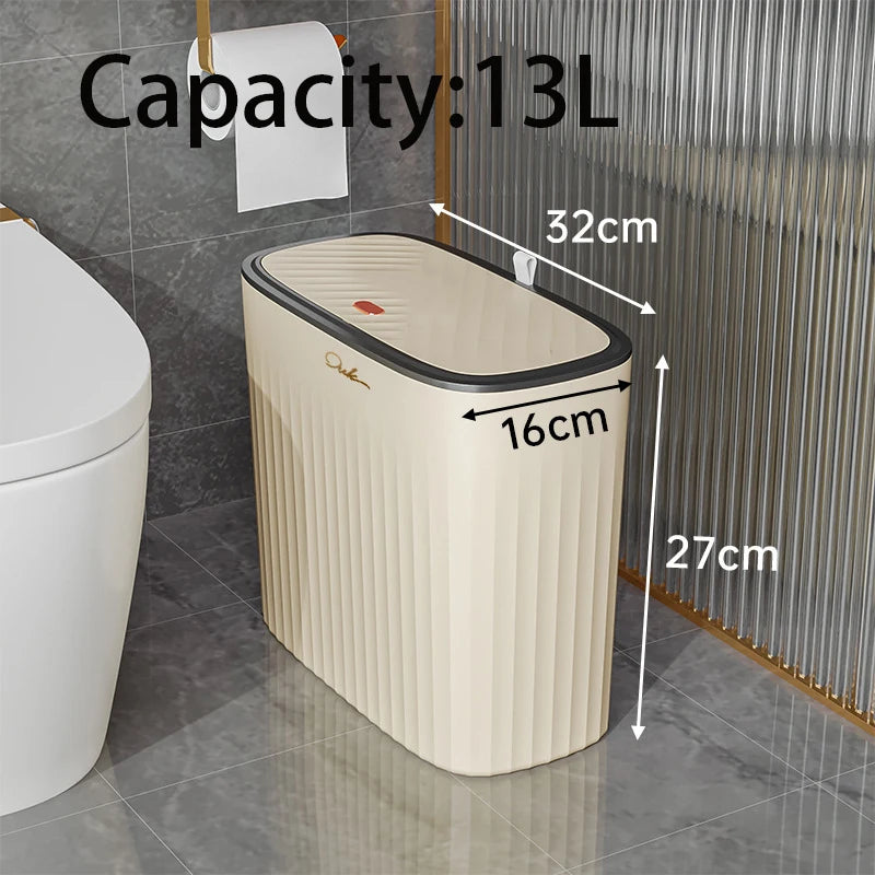 Pattumiera Slim Salvaspazio per Bagno con Coperchio a Pressione – Bidone per Rifiuti Stretta per Fessure, Ideale per Raccolta Differenziata