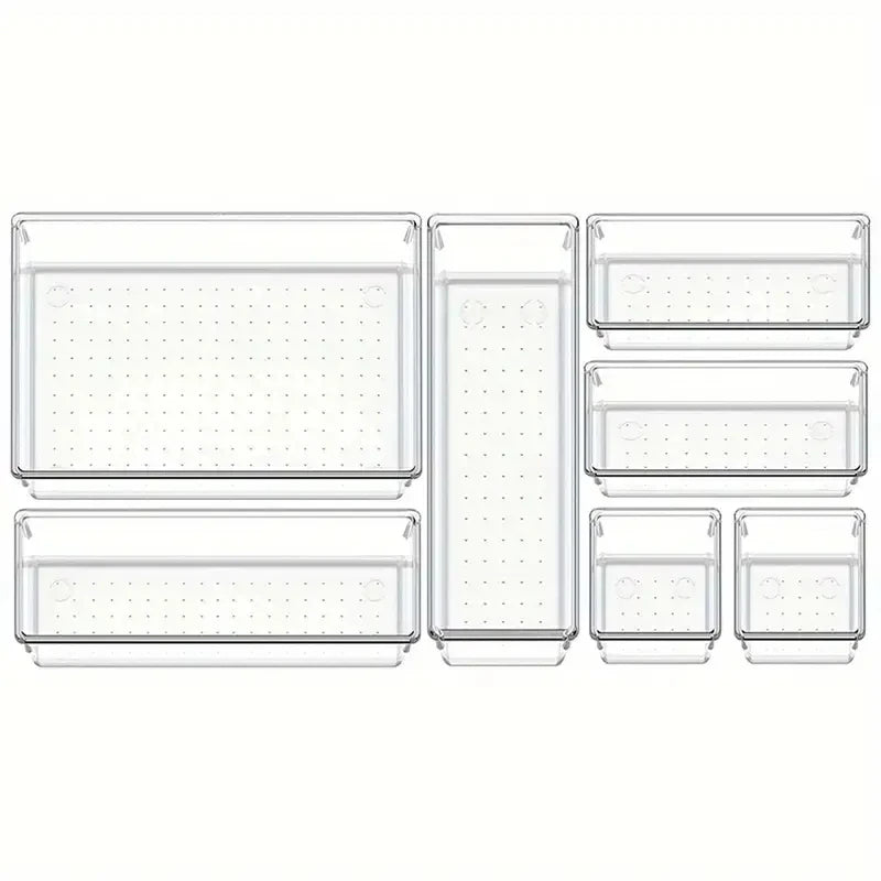 Set 10 Organizer per Cassetti – Vassoi Trasparenti e Divisori in Plastica per Trucco e Cucina