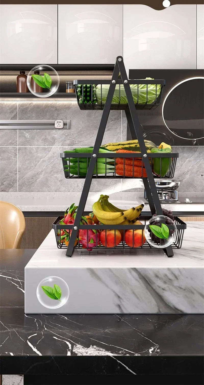 Cestino Portafrutta a 2/3 Livelli in Ferro – Portaoggetti da Cucina da Piano per Frutta, Pane e Snack