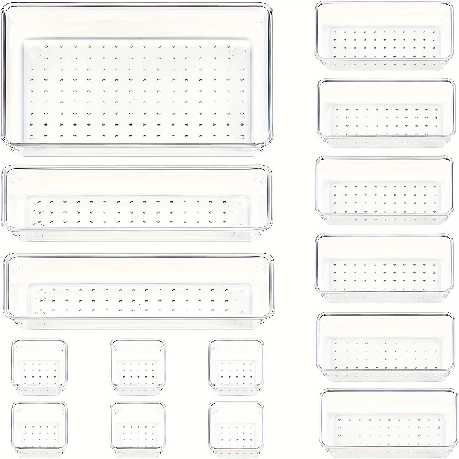 Set 10 Organizer per Cassetti – Vassoi Trasparenti e Divisori in Plastica per Trucco e Cucina
