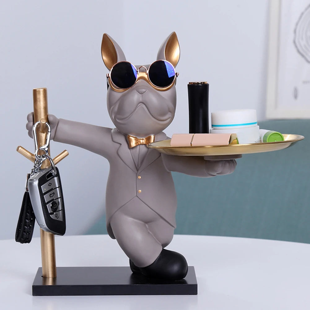 Portachiavi Bulldog Francese in Resina – Scultura Decorativa con Vassoio Multiuso per Casa e Scrivania