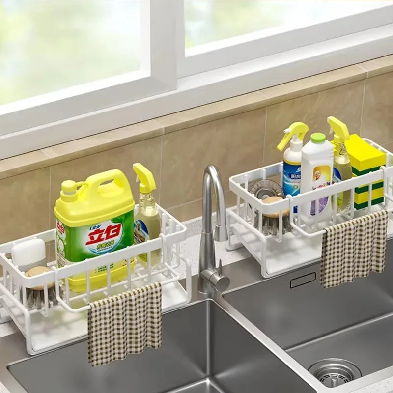 Mensola Lavello Salvaspazio con Porta Utensili e Scolapiatti – Organizer Compatto per Cucina, Rubinetto e Spezie