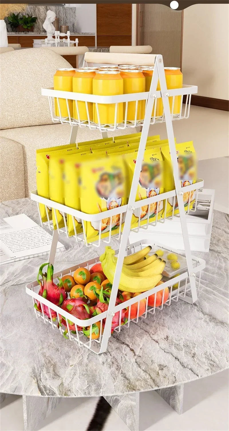Cestino Portafrutta a 2/3 Livelli in Ferro – Portaoggetti da Cucina da Piano per Frutta, Pane e Snack