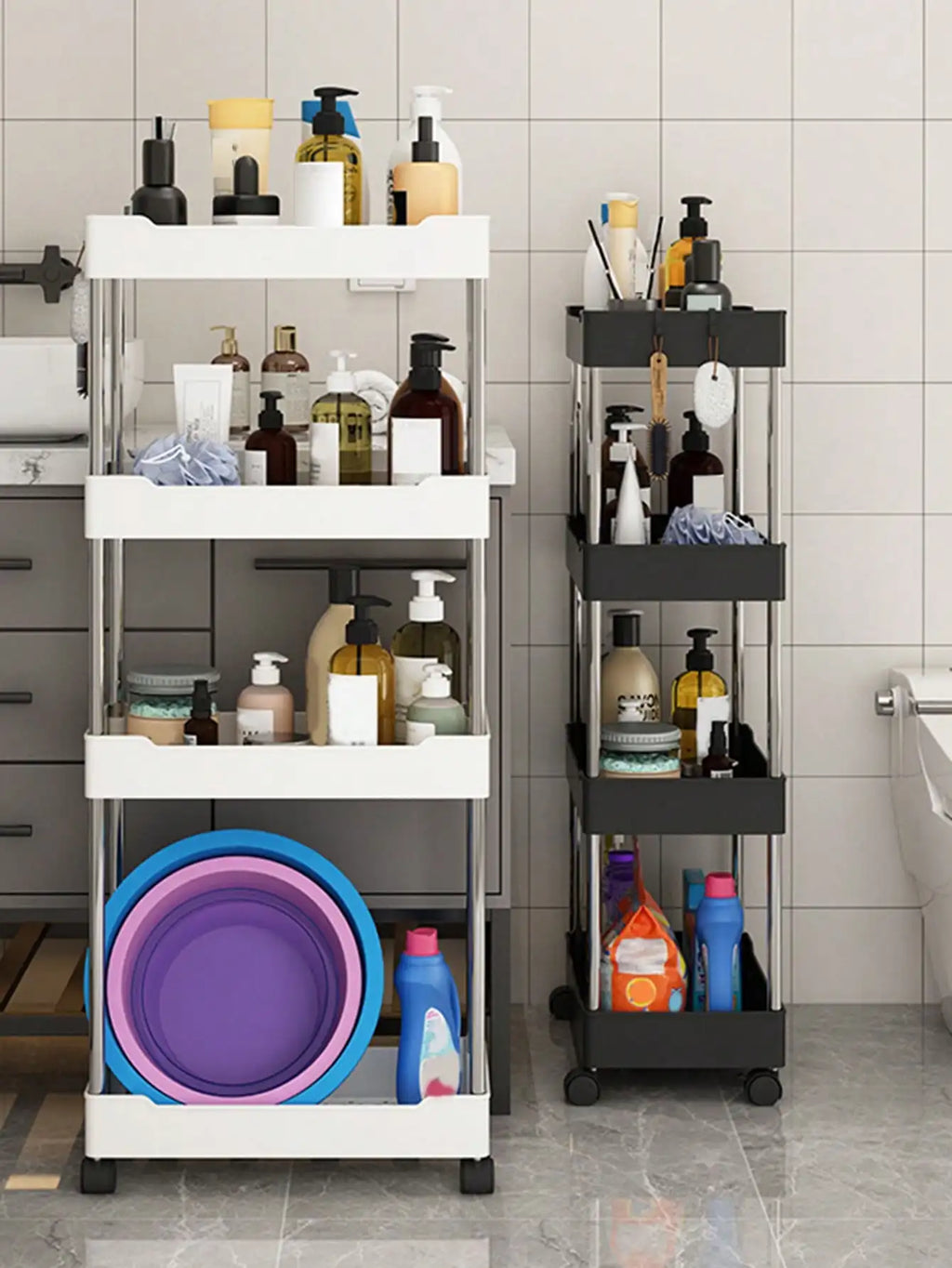 Carrello Mobile 3/4 Ripiani – Scaffale Organizzatore Scorrevole per Cucina, Bagno e Soggiorno