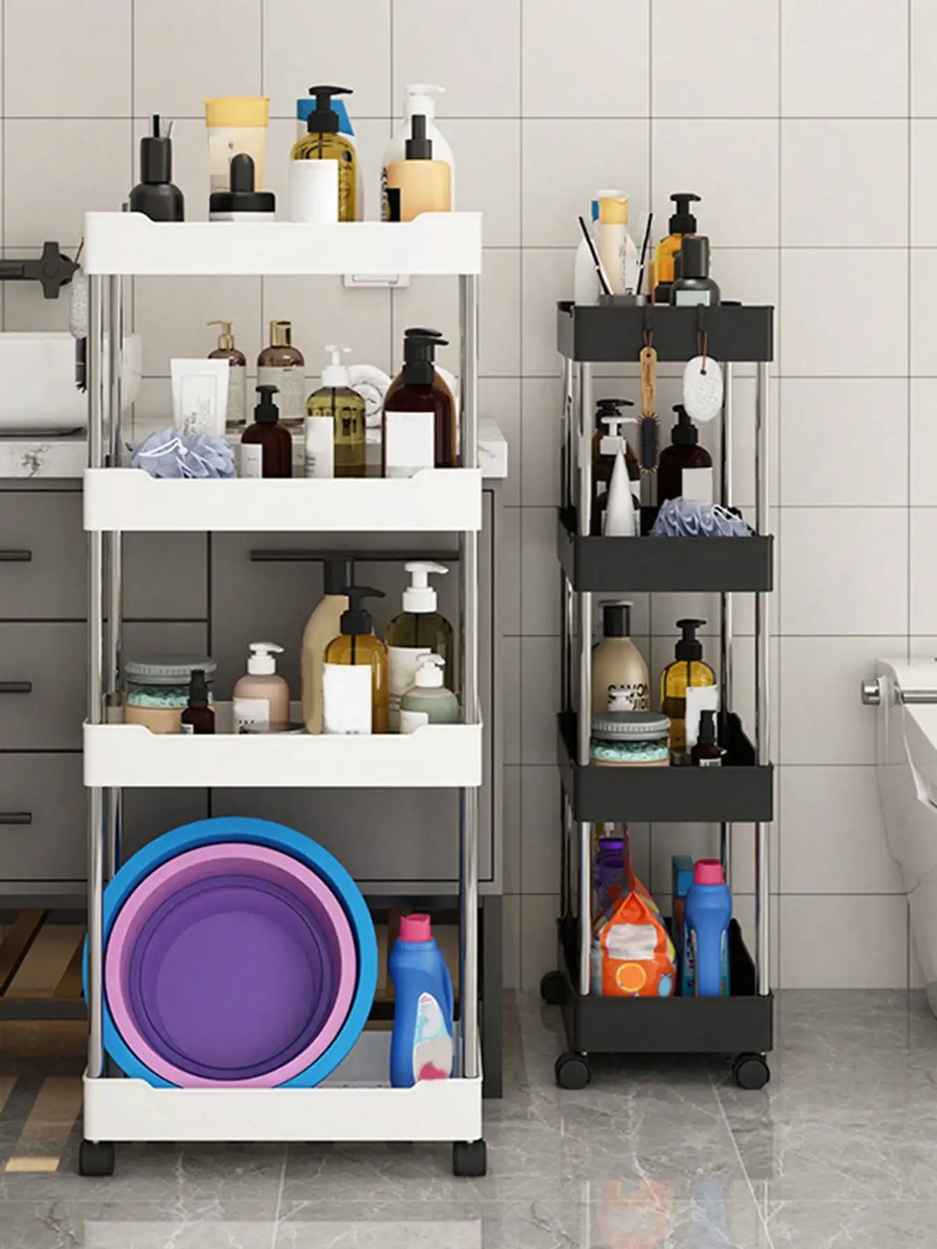 Carrello Mobile 3/4 Ripiani – Scaffale Organizzatore Scorrevole per Cucina, Bagno e Soggiorno