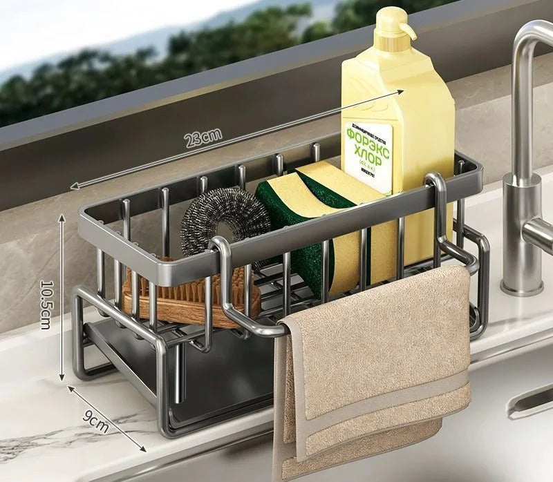 Mensola Lavello Salvaspazio con Porta Utensili e Scolapiatti – Organizer Compatto per Cucina, Rubinetto e Spezie