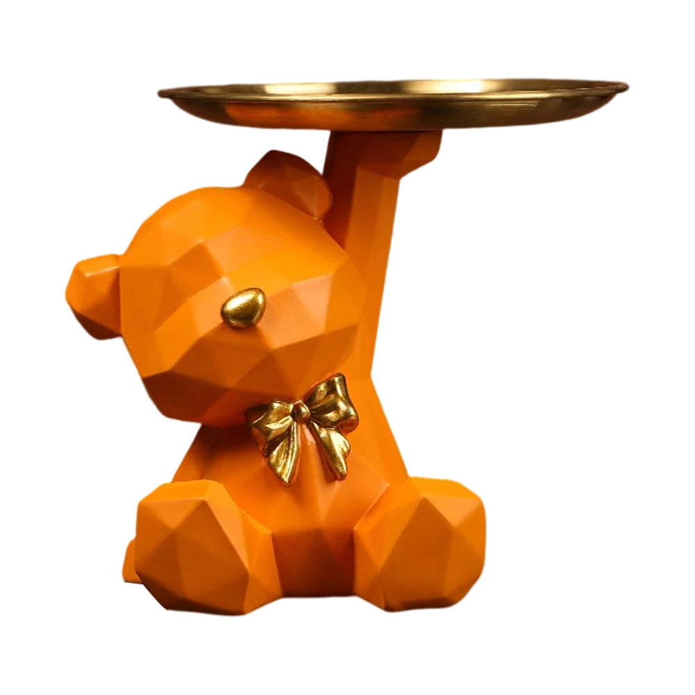 Portachiavi Orso Geometrico in Resina – Figurina Decorativa con Vassoio per Ingresso, Scrivania e Casa