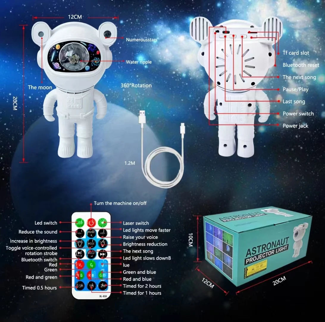 Proiettore Stellare Bluetooth Astronauta – Lampada LED Notturna per Camera, Aurora e Luna