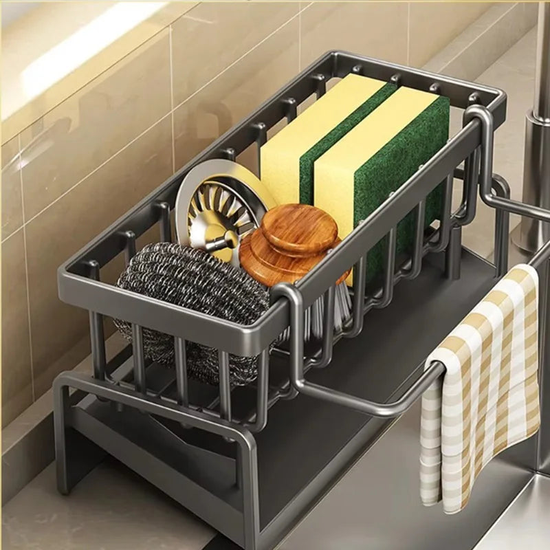 Mensola Lavello Salvaspazio con Porta Utensili e Scolapiatti – Organizer Compatto per Cucina, Rubinetto e Spezie