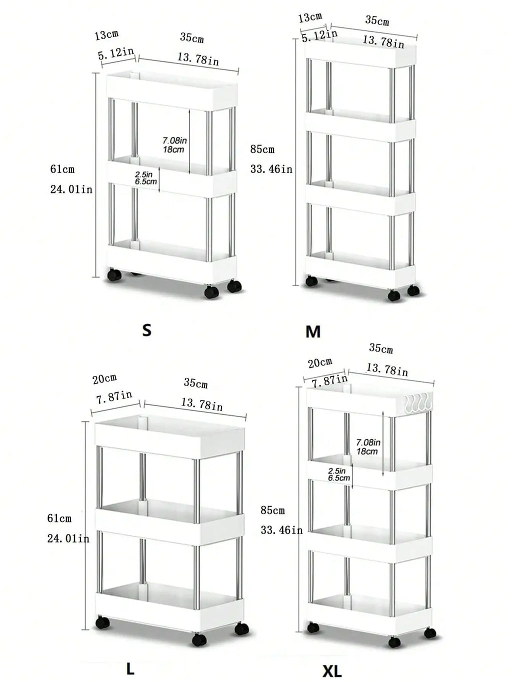 Carrello Mobile 3/4 Ripiani – Scaffale Organizzatore Scorrevole per Cucina, Bagno e Soggiorno