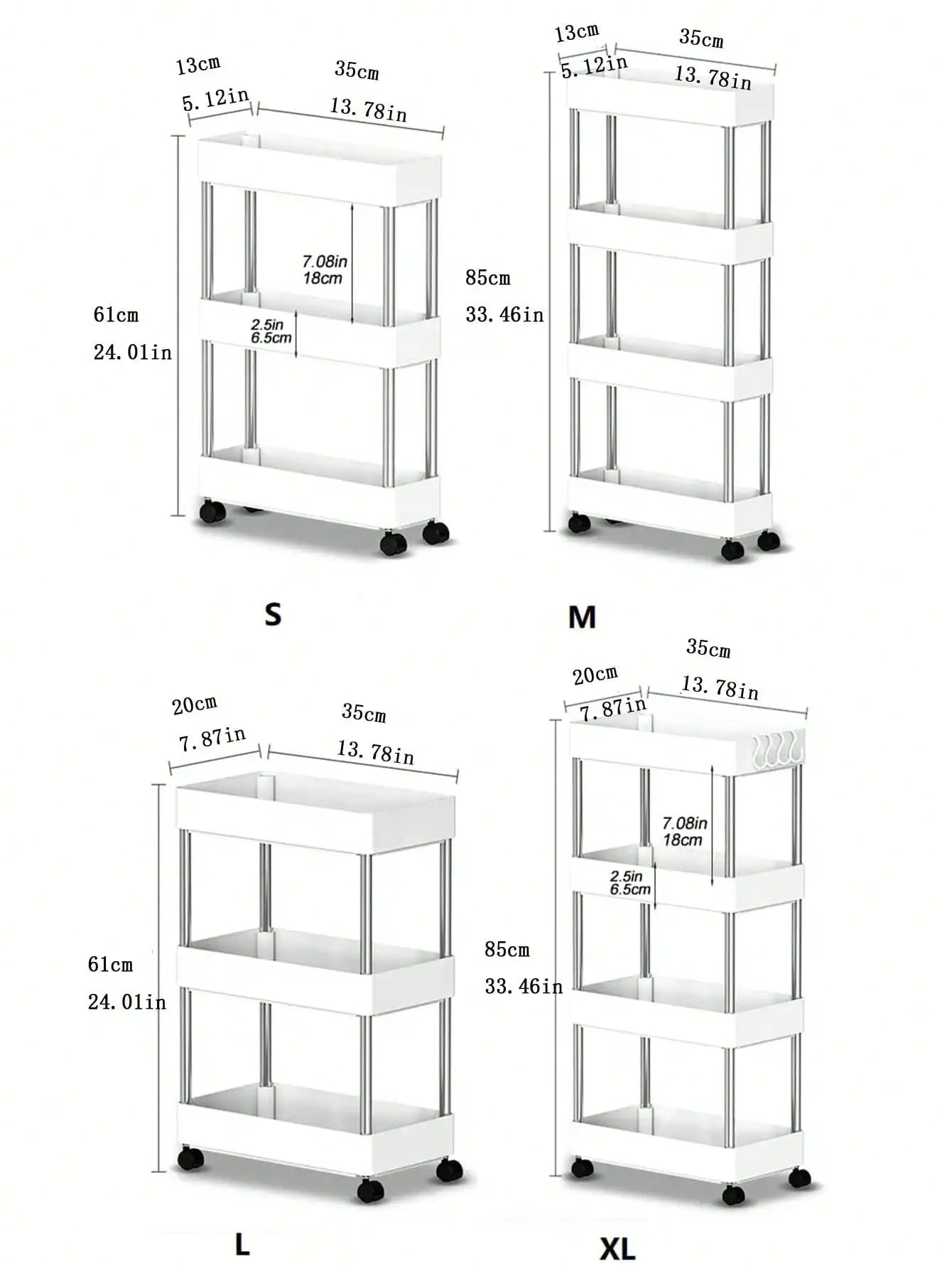 Carrello Mobile 3/4 Ripiani – Scaffale Organizzatore Scorrevole per Cucina, Bagno e Soggiorno