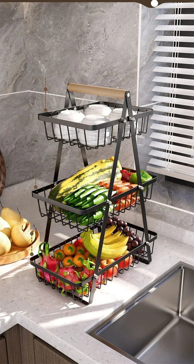 Cestino Portafrutta a 2/3 Livelli in Ferro – Portaoggetti da Cucina da Piano per Frutta, Pane e Snack