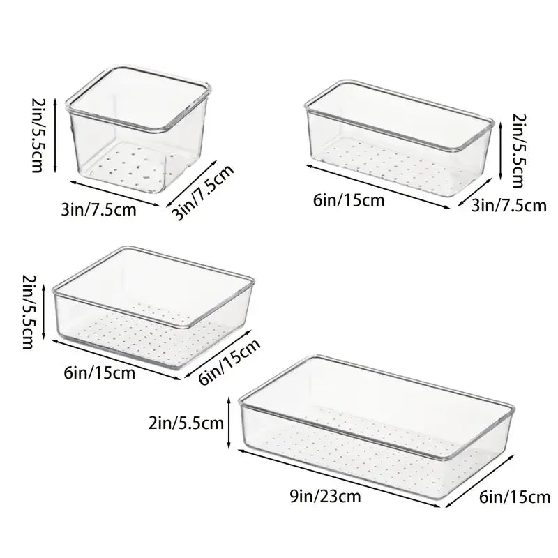 Set 10 Organizer per Cassetti – Vassoi Trasparenti e Divisori in Plastica per Trucco e Cucina