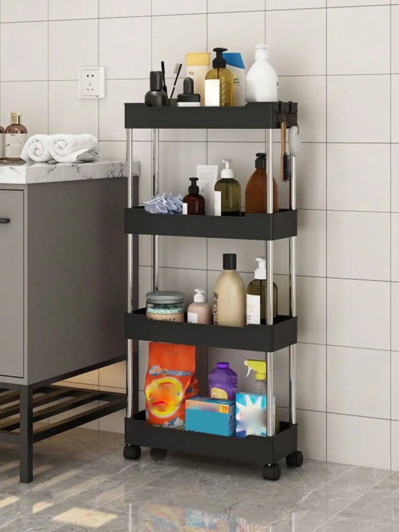 Carrello Mobile 3/4 Ripiani – Scaffale Organizzatore Scorrevole per Cucina, Bagno e Soggiorno