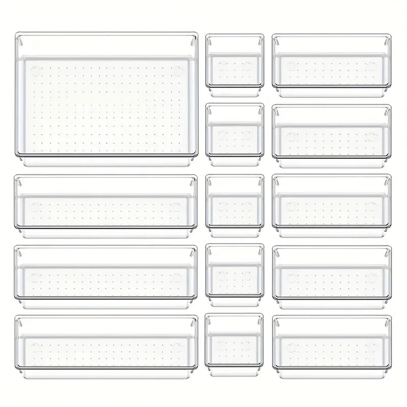 Set 10 Organizer per Cassetti – Vassoi Trasparenti e Divisori in Plastica per Trucco e Cucina