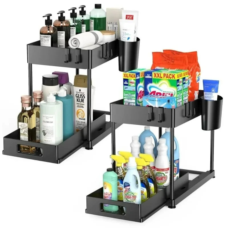 Organizer Sottolavello Estraibile con Cassetto Scorrevole e Ganci – Portaoggetti Salvaspazio per Cucina, Bagno e Armadi