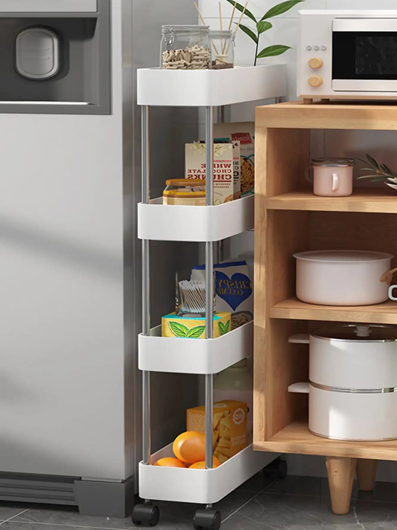 Carrello Mobile 3/4 Ripiani – Scaffale Organizzatore Scorrevole per Cucina, Bagno e Soggiorno