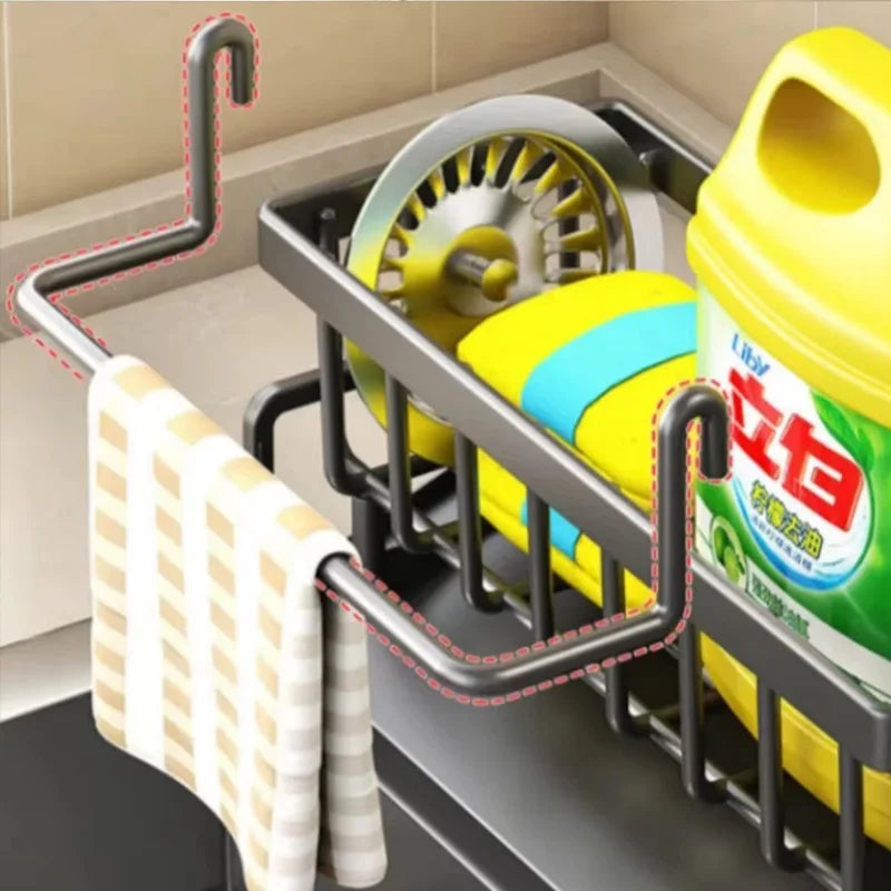 Mensola Lavello Salvaspazio con Porta Utensili e Scolapiatti – Organizer Compatto per Cucina, Rubinetto e Spezie