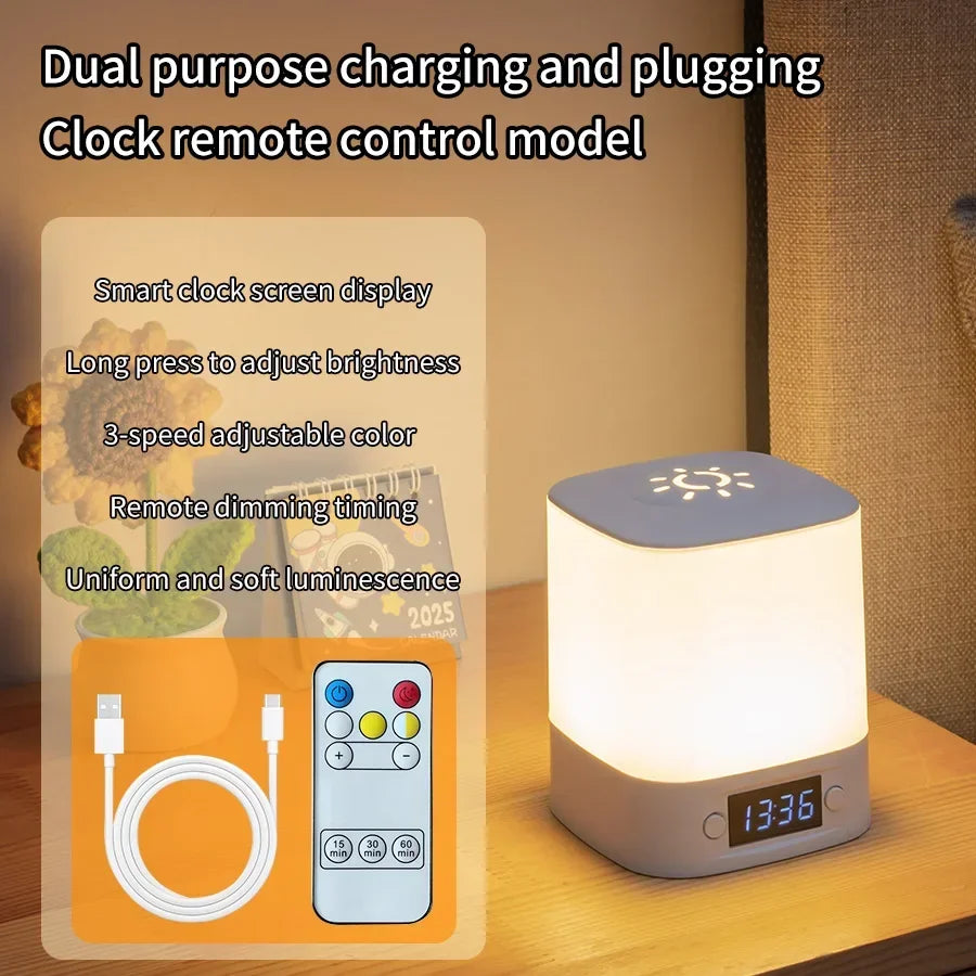 Lampada Notturna LED Ricaricabile con Display Orologio – Touch USB Regolabile per Camera, Neonati e Lettura