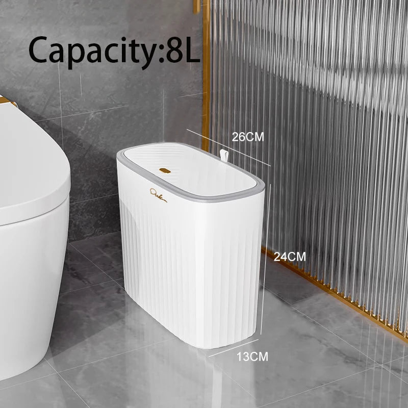 Pattumiera Slim Salvaspazio per Bagno con Coperchio a Pressione – Bidone per Rifiuti Stretta per Fessure, Ideale per Raccolta Differenziata