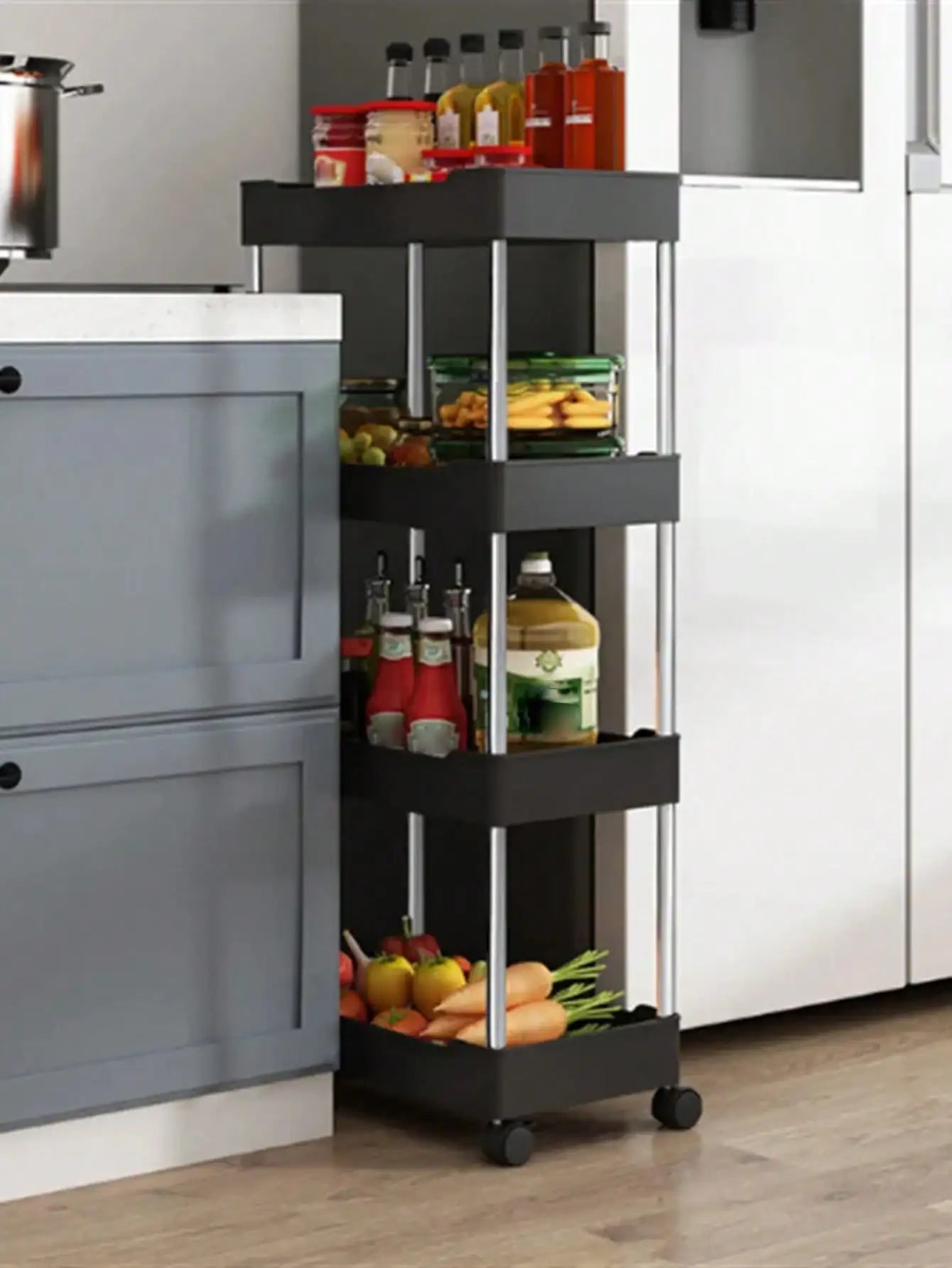 Carrello Mobile 3/4 Ripiani – Scaffale Organizzatore Scorrevole per Cucina, Bagno e Soggiorno